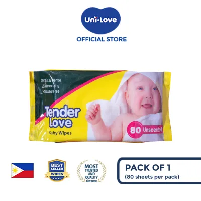Tender Love Unscented Baby Wipes 80s Pack of 1 - 99% Water| Hypoallergenic | Alcohol Free | No harmful chemicals | with Aloe Vera | Safe & Gentle | FDA Approved