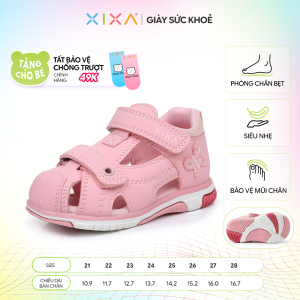 Dép chân bẹt bé gái XIXA 1215 Pink có lót nâng vòm và chống lệch chân cho bé đi học đi chơi