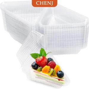 [COD] CHENJ กล่องใส่เค้กแบบชิ้นละ50 100ชิ้นกล่องใสใส่ขนมทรงสามเหลี่ยมใช้ซ้ำได้กล่องบรรจุอาหารที่ใส่แซนวิชซ้อนกันได้สำหรับเค้กผลไม้