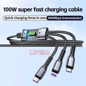 Kabel Data Charger Fast Charging 3 in 1 Kabel Lightning Micro USB Type C Black for Android IOS Type-c