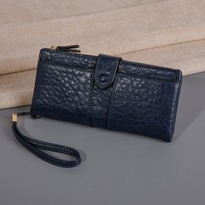 New Women Wallet Wrist Strap Vintage Long Card Holder Female Zipper Purse High Quanlity