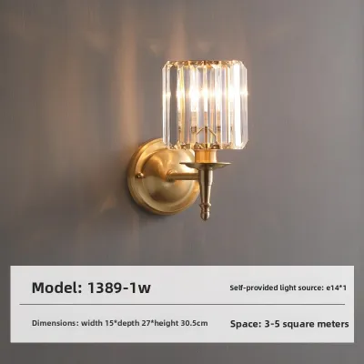 HEIKESZ light luxury American crystal bedroom wall lamp Nordic simple style bedside lamp Modern living room background wall Full copper wall lamp