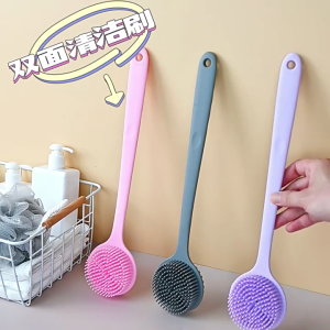 Silicone đồ chà phòng tắm với tay cầm dài tẩy tế bào chết nhẹ nhàng bàn chải cho da nhạy cảm dễ nắm vòi hoa sen vệ sinh Essential