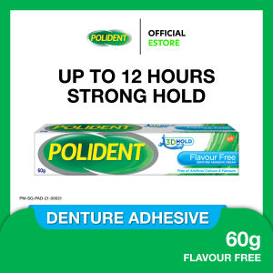 POLIDENT Denture Adhesive Cream Strong 12 Hour Hold Increase in Bite Force - 60g