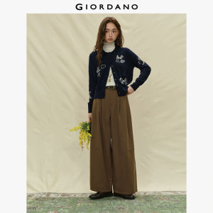 Giordano Fleece Pleated Semi-Elastic Waist Woven Wide-Leg Trousers - brushed snow flannel cotton (fine texture) semi-elastic waist (fitting) zipper closure (smooth & quality) 18415627