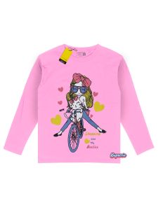 Kaos anak Perempuan distro Lengan Panjang motif kartun kendaraan girl sepedah warna pink bahan adem