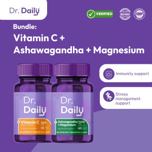 Dr. Daily Vitamin C 800mg + Ashwagandha with Magnesium 1400mg for Immunity Stress Relief and Daily Energy
