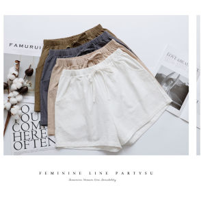 Alisa.Sonya 10 Colors Plus Size Linen Wide Leg Shorts with Bow Tie Elasticated Waist Loose Slim Cropped Hot Pants