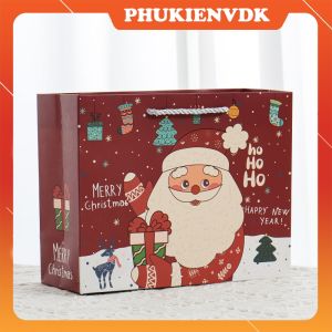 Túi Giấy Noel Túi Quà Tặng Giáng Sinh Ông Già Noel Màu Đỏ Loại Ngang Cứng Cáp