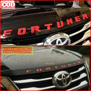 Emblem FORTUNER Kap Mesin Warna MERAH Ukuran Besar Gagah Bahan Tebal Anti Pudar Bukan Sticker Biasa