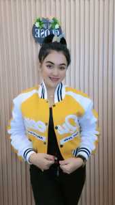 Opz jaket crop wanita bahan Fleece cotton queen Bordir