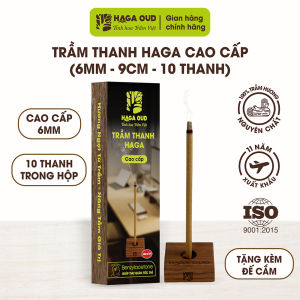 [TẶNG KÈM ĐẾ CẮM] Trầm thanh HAGA lớn - Nhang trầm hương không tăm cao cấp thưởng hương thư giãn - đường kính 6mm dài 9cm 10 thanh/hộp