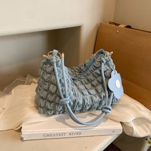 Trendy Pleated Bubbles Shoulder Bags Handbag Daily Commuting Bag Underarm Bag Plaid Quilted Solid Totes Bag Messenger Bag