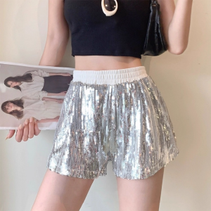Heavy Industry Sequin Sparkle Shorts Womens Elastic Waist Casual Pants