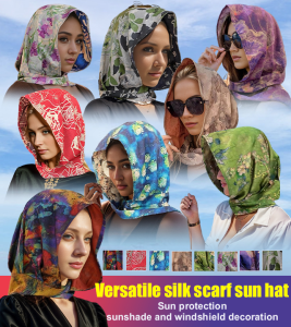 Sunscreen Hat Ribbed Fluttering Band Casual Silk Scarf Headscarf