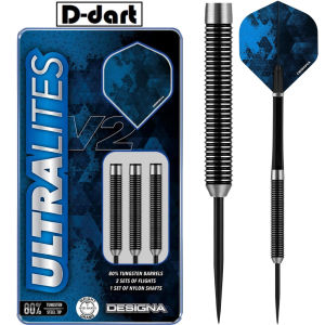 DESIGNA STEEL TIP DARTS - 16G ULTRALITES V2 M2 FULL RING GRIP 80% TUNGSTEN DART SET ORIGINAL STEEL DART