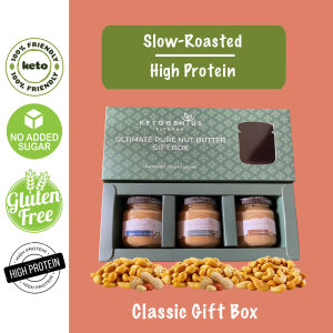 Ketogenius Kitchen Classic Nut Butter Gift Box Kotak Hadiah Klasik (Cashew Smooth and Chunky Peanut)- Unsweetened Zero Sugar Diabetic friendly Vegan No Added Oil Tanpa Gula