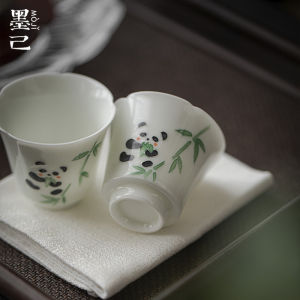 墨己 手绘熊猫茶杯 民国风釉下彩陶瓷品茗杯 家用功夫茶具单杯