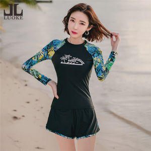 Luoke 3PCS Swimming Suit Womens Split Conservative Sun Protection Long Sleeve Pants Diving Womens Hot Spring Swimwear/ 2PCS Surfing Suit Swimwear Long Sleeves pants Sunscreen