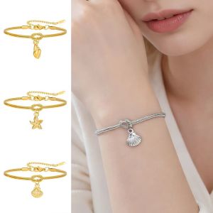 DOWNA Stainless Steel Starfish Charm Bracelet Skyrim Starfish Shell Conch Gold silver Love Knot Bracelet Fashion Dainty Ocean Beach Bracelet Summer Accessory