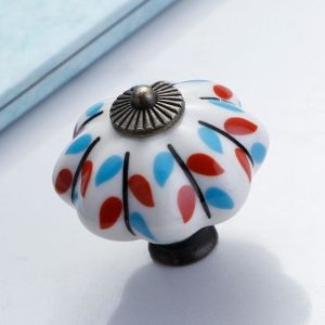 MELODI Ceramic Drawer Pulls Pumpkin Shape Vintage Style Furniture Knobs Floral Pattern Decorative Knobs Cabinet Hardware