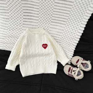 Boys Sweater for Autumn and Winter Stylish Embroidered Heart Pattern Thickened Knit Top for Babies Red Baby Shirt
