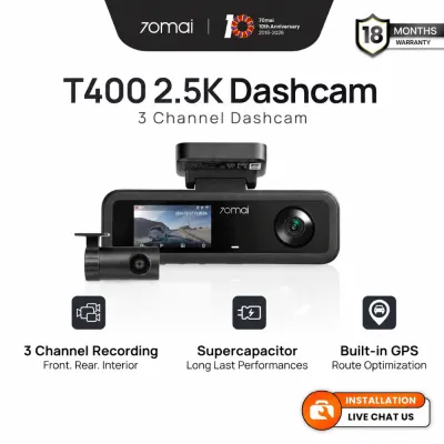 📸 70mai T400 3-Channel Dashcam 2.5K | Built-in GPS | Infrared Night Vision | Supercapacitor | E-hailing Grab