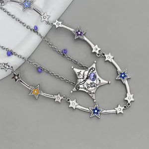 Mùa hè đầy sao Vòng Cổ Độc Đáo Y2K pentagram chuỗi nhiều màu Stackable đồ treo trang trí hình ngôi sao dây đeo cổ xương đòn chuỗi trang sức trang trí nội thất