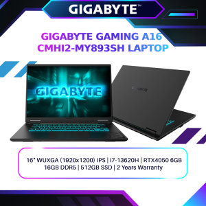 Gigabyte Gaming A16 AI Laptop CMHI2MY893SH (i7-13620H/16GB OR 32GB DDR5 /512GB SSD/16" WUXGA (1920x1200) IPS 165HZ /RTX4050 6GB GDDR6/GiMATE SMART AI /RGB KEY /W11/BAG/2Yrs)