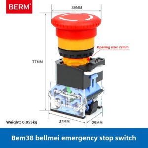 Belmei Power Supply BEM-11ZS/LA38-11ZS Self-Locking Emergency Stop Switch Mushroom-Shaped Haircut Button 22mm
