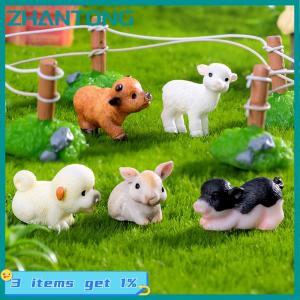 ZHANTONG Mini Small Animal Cows Sheep Dogs Pigs Horses Rabbits Statue Micro Landscape Decoration For Car Home Desktop Ornaments