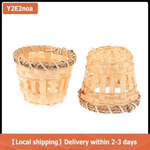 【Local shipping】 2Pcs Lamp Shade Light Cover Shades Chandelier Drum Woven Cage Bulbceiling Rattan Pendanttable Wicker Lamps Cottage Country