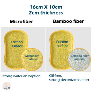 Double-Sided Bamboo Microfiber Dishwashing Sponge Extra Thick Kitchen Cleaning Tool
