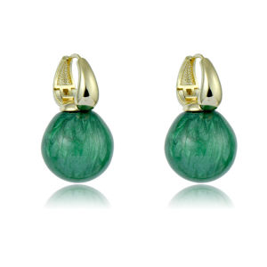 Kemstone 925 Silver Post Green/Grey/White Multicolor Jade Ball Drop Earrings Jewelry for Women