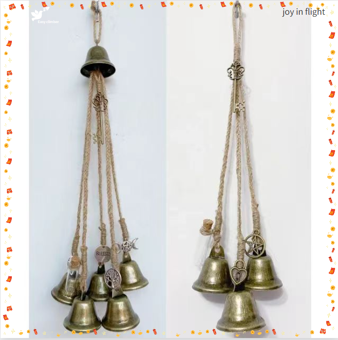 Witch Bells 2-Pack Vintage Gold Cow Bells With Rope - Rustic Wedding & Christmas Decor (2") Bell Wreath
