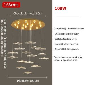 Stair Lighting Chandelier Modern Luxury Transparent Acrylic LED Chandelier Living Room Decoration Light Dining Room Pendant Lamp With Remote Control