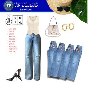 (TP 2013)Quần Jean Ống Rộng Nữ Wash Bụi Màu Xanh Bạc Lưng Cao Phong Cách Retro Ulzzang Hàn Quốc