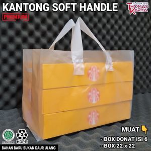 Kantong Plastik SOFT HANDLE 30x30 Box Donat isi 6 Box Hokben Coklat / Snack Ultah