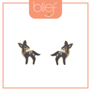 Blief Plus+ QPP Fawn Deer Kids Earrings Classic 24 Karat Gold or Medical Grade Stainless Steel Subang rusa K0004