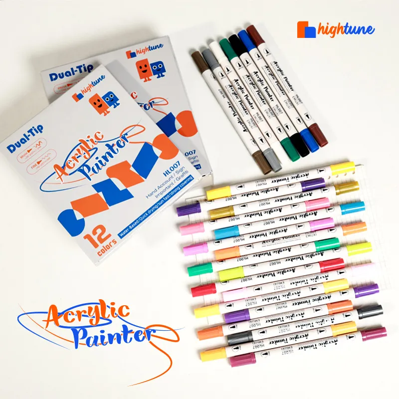 HIGHTUNE 48Colors Dual-Head Acrylic Markers Paint Pens with Extra Fine Tips  and Brush Heads for Wood