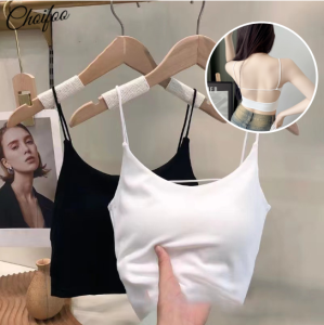 ChoiFoo เสื้อกล้ามผู้หญิงเสื้อกล้ามผู้หญิงเปิดหลังเสื้อบังทรงสไตล์เกาหลีเรียบง่ายสีทึบ Cewek Seksi เสื้อกล้ามเข้ารูปพอดีนิ่มใส่สบายเท่ๆ