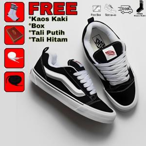 Sepatu Vans Knu Skool Black and White Sneakers for Men and Women 100% 0riginal