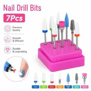 OURTOUR 7Pcs  cương gốm sứ Đầu khoan móng tay Cầu vồng đầy màu sắc Cacbua vonfram Đầu khoan móng tay bằng gốm  Thân dao 2.35mm Bộ dao phay Dành cho làm móng tay móng chân và nghệ thuật trang trí móng