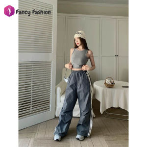 Fancy Fashion พร้อมส่งจากกทม ✨กางเกงขายาวสีดำ Cargo pant🌸กางเกงคาร์โก้เอวยางยืดอเนกประสงค์สไตล์อเมริกัน