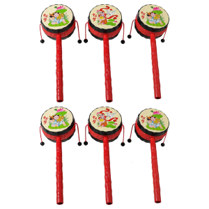 6Pcs Spining Rattle Drum Monkey Drum Chinese Traditional Percussion Instrument Kid Educational Toy Shaking Drum Gifts