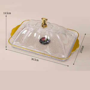 Paus Biru - Dekorasi Nampan Tray Mewah/Nampan Dengan Pegangan Handle Gold/Snack Fruit Tray