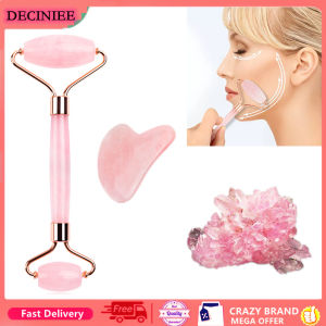 DECINIEE 100% Natural Rose Quartz Jade Roller Face Slimming Massager Face Guasha Lifting Natural Jade Stone Facial Massage Roller Skin Care Beauty Set