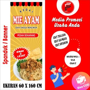 Banner Kedai Mie Ayam / Spanduk Mie Ayam / Banner Makanan Ukuran 60 x 160 cm