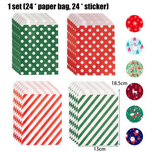 24 cái/thiết lập túi kẹo giáng sinh màu đỏ chấm bi xanh Twill Túi giấy Kraft tiệc giáng sinh Túi Quà Tặng vui vẻ giấy giáng sinh túi bao bì với nhãn dán