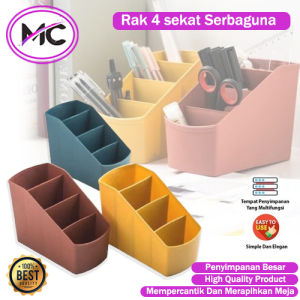 Kotak Penyimpanan Meja 4 Sekat Rak Plastik Penyimpanan Pensil Pulpen Alat Tulis Wadah Simpan Kosmetik Makeup Organizer